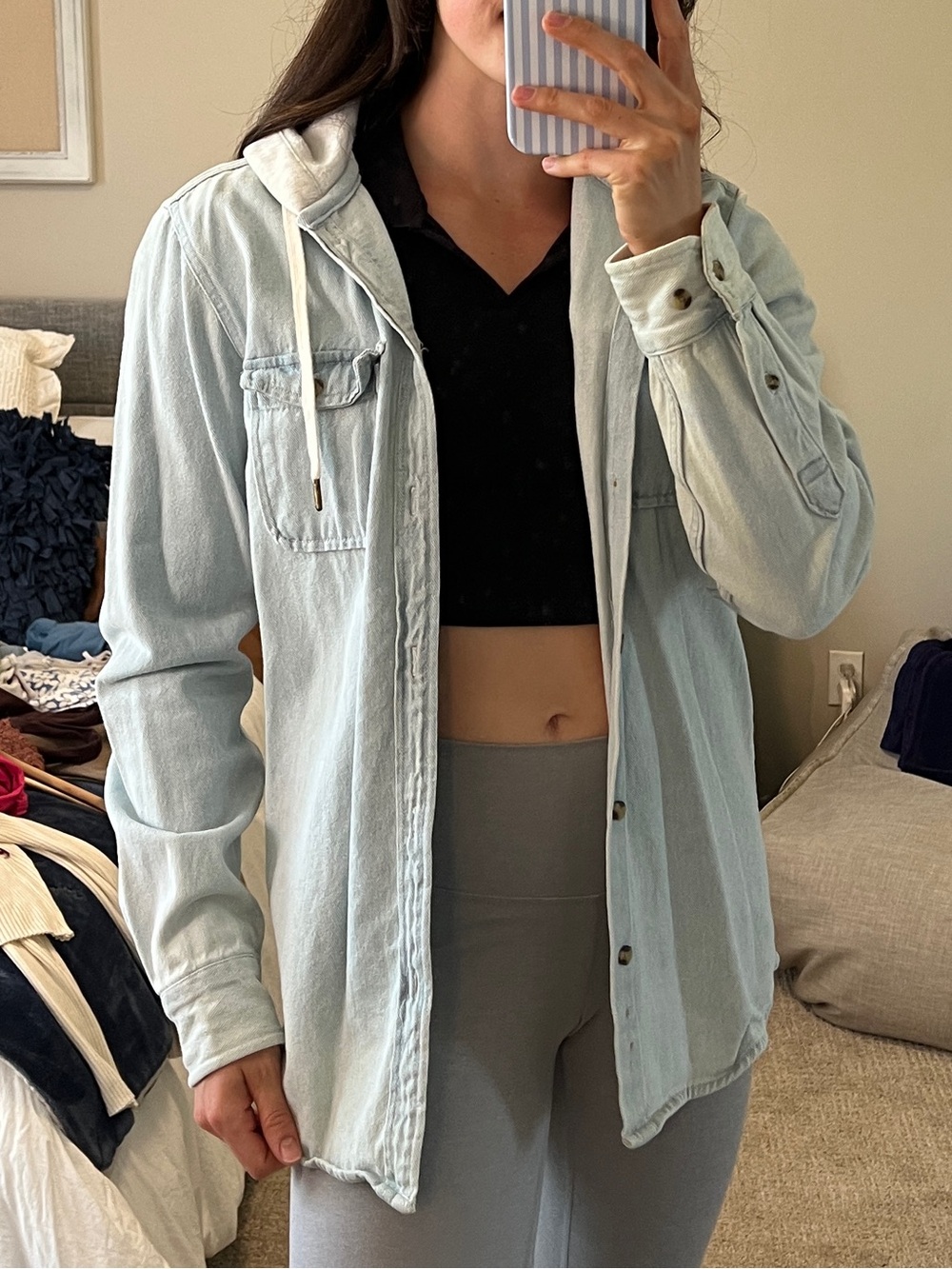 Light Wash Denim Hooded Jacket